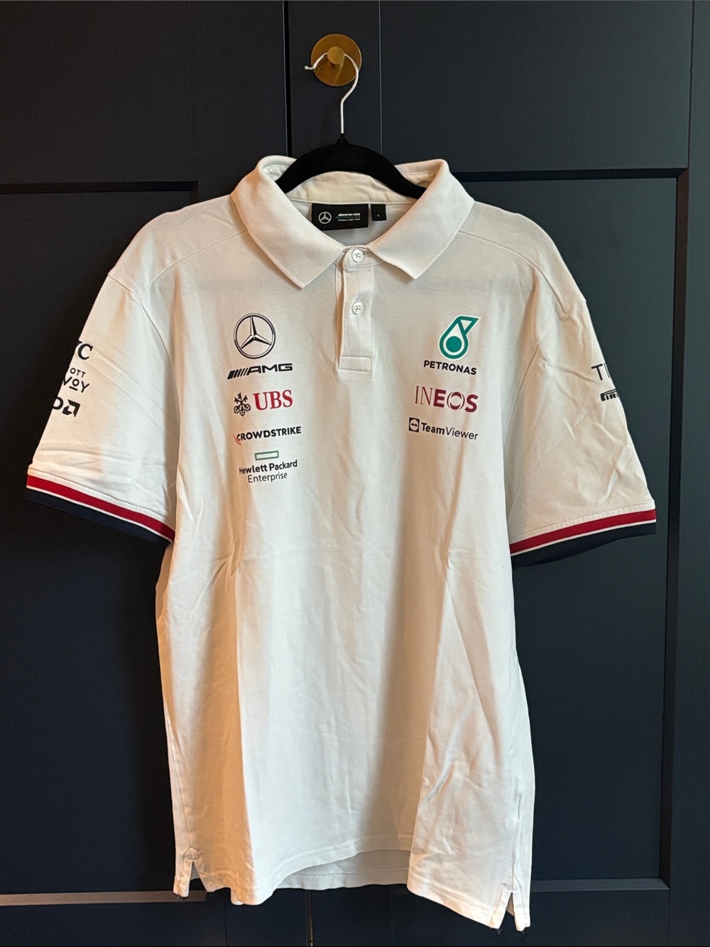 Mercedes AMG Petronas Men's White Polo with Racing Logos